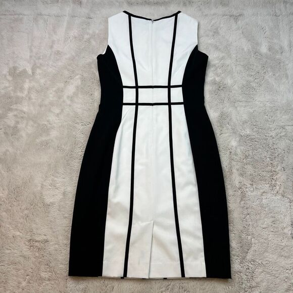 Calvin Klein Womans Black White Sleeveless Sheath Dress Size 4 Slimming Office - Picture 8 of 9